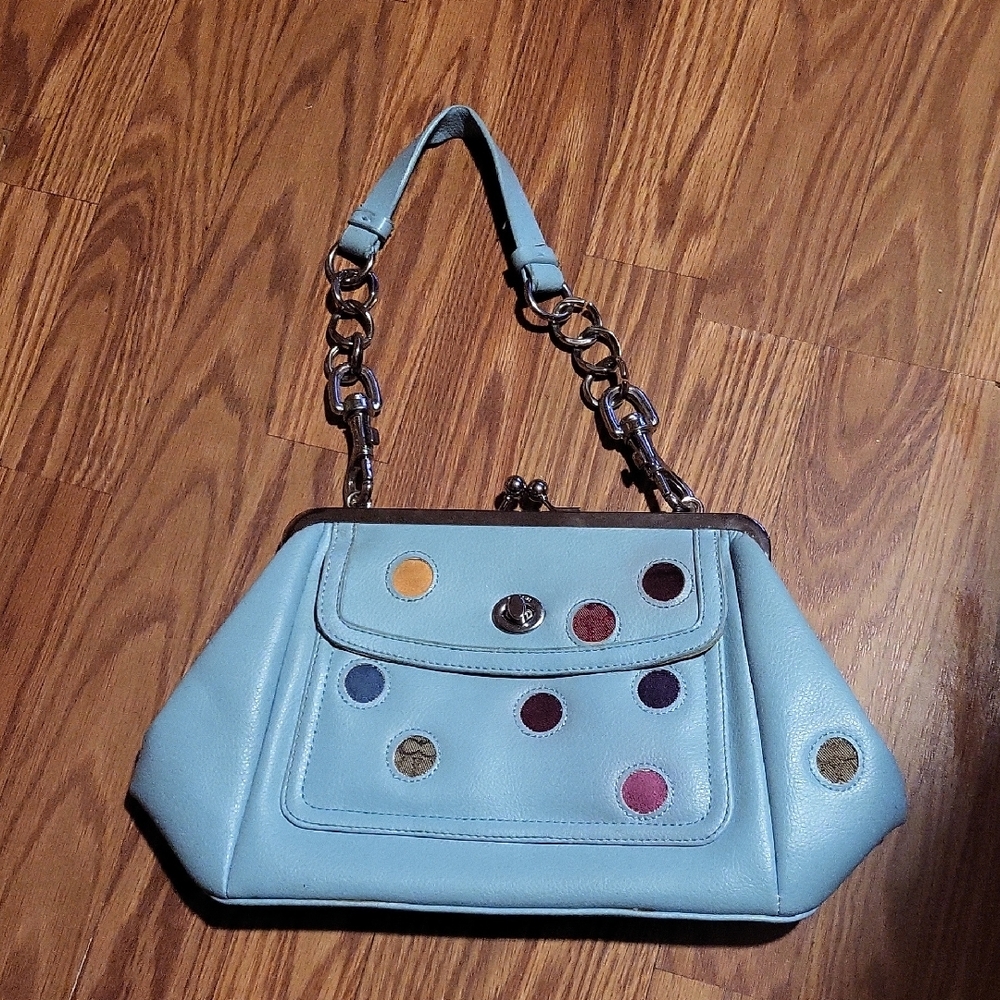 Stylish Blue Handbag with Colorful Accents